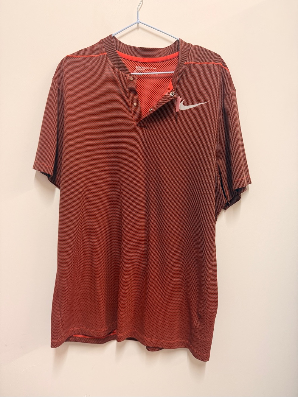 Nike Men's Rust Orange Short-Sleeve Polo with Snap Neck